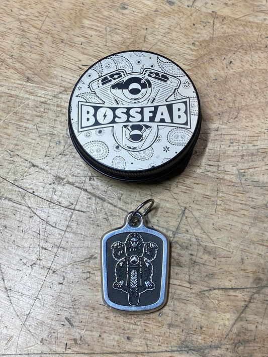 Sasquatch Riding a Motorcycle Billet Necklace Pendant & Bail
